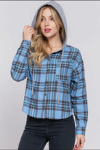 Load image into Gallery viewer, Light Blue Plaid Button Up With Hood
