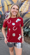 Load image into Gallery viewer, Red Short Sleeve With Silver Foil Western Prints
