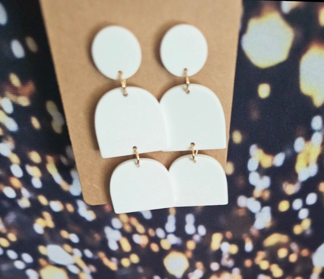 White Tiered Dangle Earrings