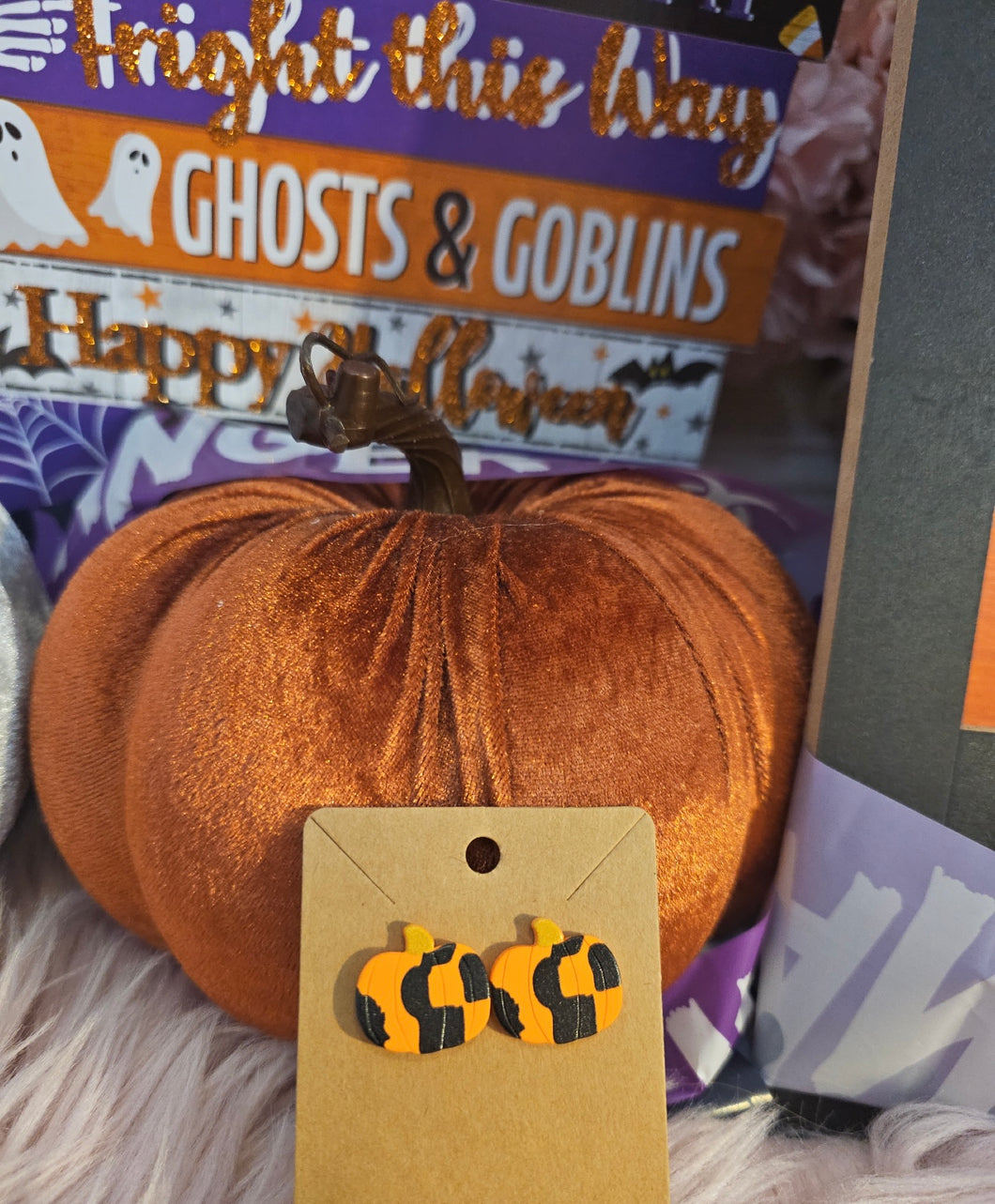 Checkered Pumpkin Studs