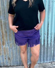 Load image into Gallery viewer, Purple Suede Shorts With Fringe Detail

