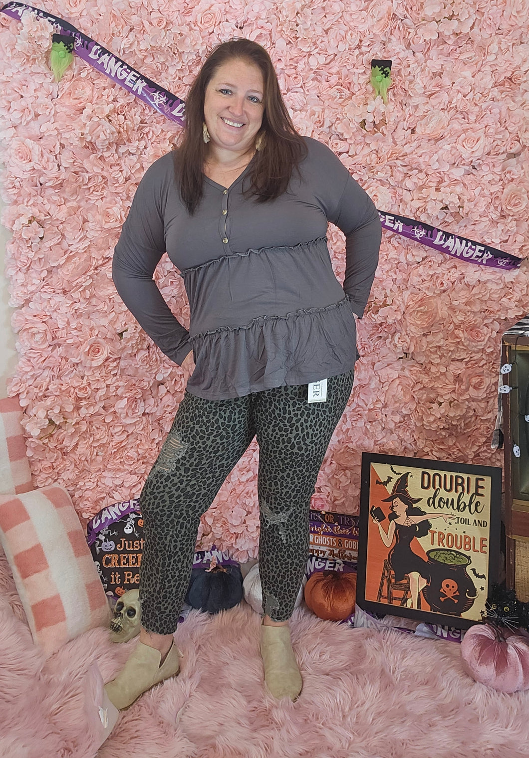 Charcoal Grey ⚪️ Flowy Long Sleeve Top