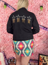 Load image into Gallery viewer, Black Denim Western Themed Jacket With Stars &amp; Detailed Back
