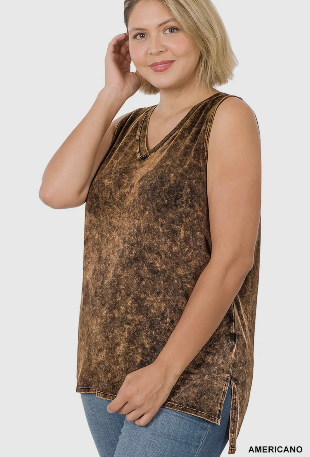 Mineral Washed Brown Tank Plus Size