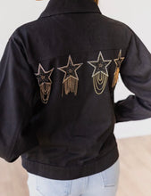 Load image into Gallery viewer, Black Denim Western Themed Jacket With Stars &amp; Detailed Back
