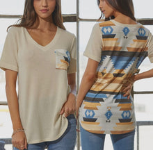Load image into Gallery viewer, Vanilla Waffle Knit Top With Aztec Print Pocket and Back

