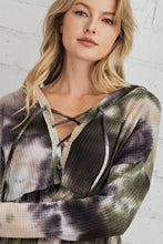 Load image into Gallery viewer, Tie Dye Waffle Knit Top With Criss Cross Front &amp; Hood
