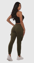 Load image into Gallery viewer, Olive Green Joggers With Cargo Pockets &amp; Drawstring Waist
