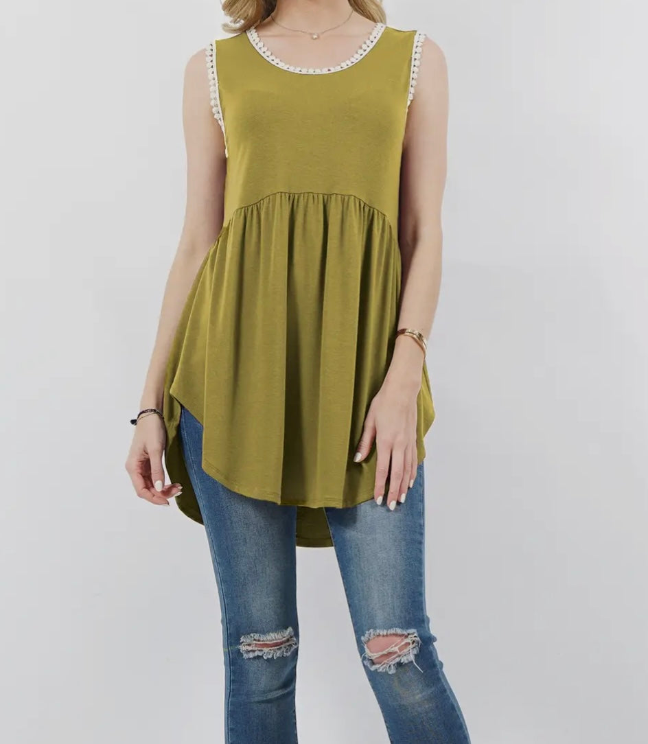 Bright Green Loose Fitting Tank With White Detail Around Neck & Arms