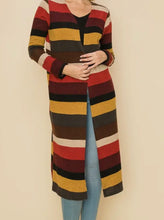 Load image into Gallery viewer, Fall Colored Striped Long Sleeve Long Cardigan
