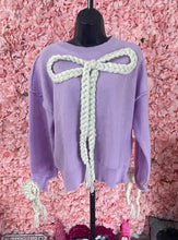 Load image into Gallery viewer, Thick Purple Sweater With Braided Bow On Cheat and Sleeves
