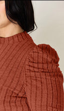 Load image into Gallery viewer, Burnt Orange 🟠 Ribbed Long Sleeve With Cinched Shoulder Detail
