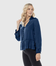 Load image into Gallery viewer, Navy Sheer Long Sleeve Boho Top
