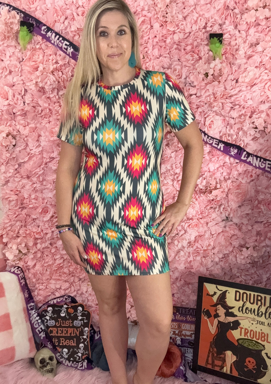 Western Aztec Print Shirt Dress