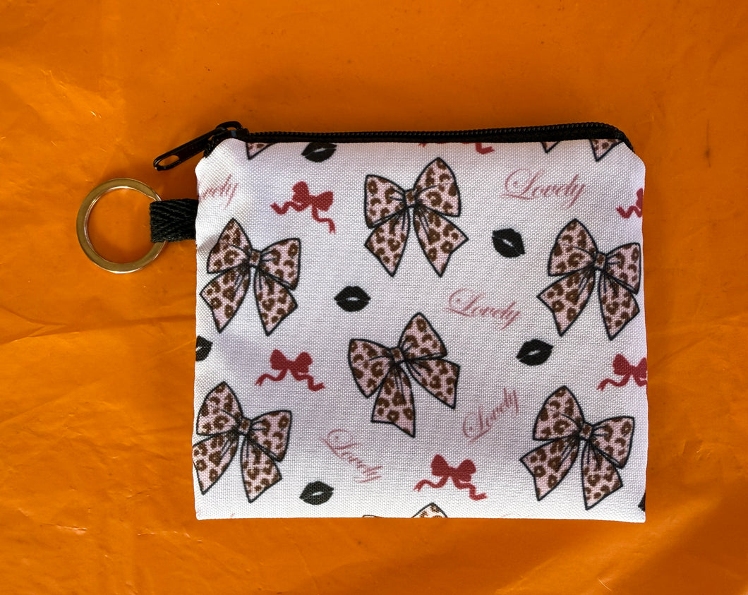 White With Leopard Bows Coin Purse With Key Ring