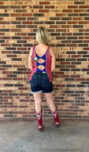 Load image into Gallery viewer, Red/Blue Aztec Printed Tank With Pocket/Bow Detail
