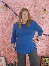 Load image into Gallery viewer, Medium Blue Slinky Shirt With Front Zipper Details
