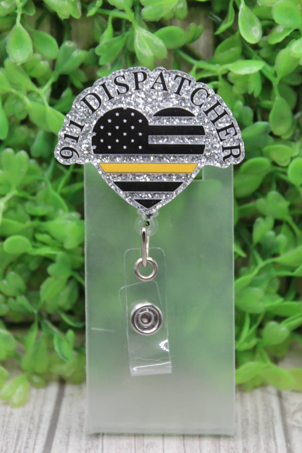 911 Dispatcher Heart Badge/ID Holder Reel
