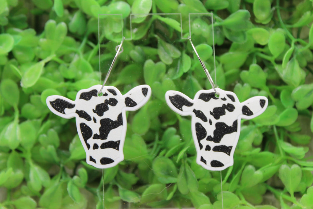 Cow Print Cow Face Dangle Earrings