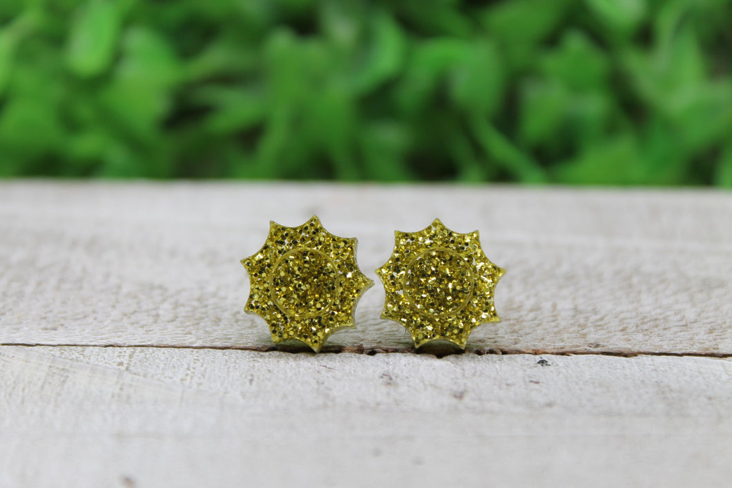 Gold Glitter Sun Stud Earrings