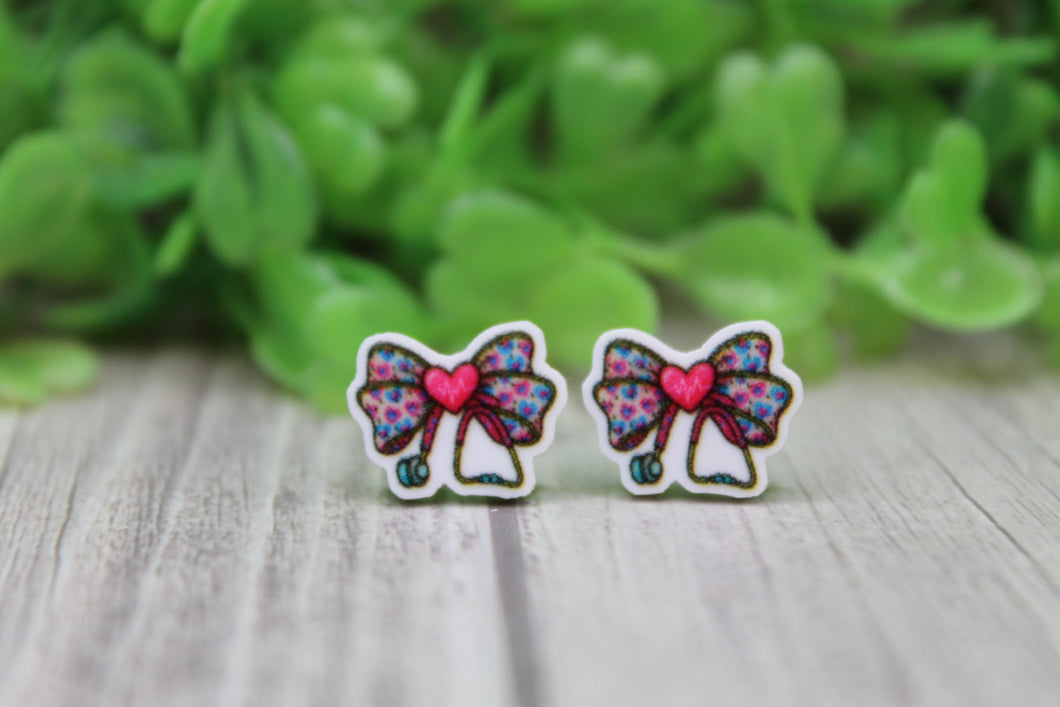 Colorful Bow Stethoscope Stud Earrings