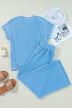 Load image into Gallery viewer, Luxury Solid Corded Short Sleeve T Shirt And Wide Leg Pants Set
