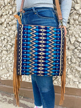 Load image into Gallery viewer, Blue Lake Saddle Blanket Crossbody with Suede Fringe
