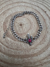 Load image into Gallery viewer, Cactus and Pink Stone Cuban Chain Bracelet
