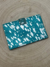 Load image into Gallery viewer, Cowhide Credit Card Wallet - Silver on Turquoise
