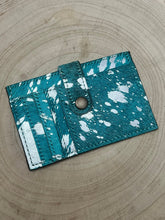 Load image into Gallery viewer, Cowhide Credit Card Wallet - Silver on Turquoise
