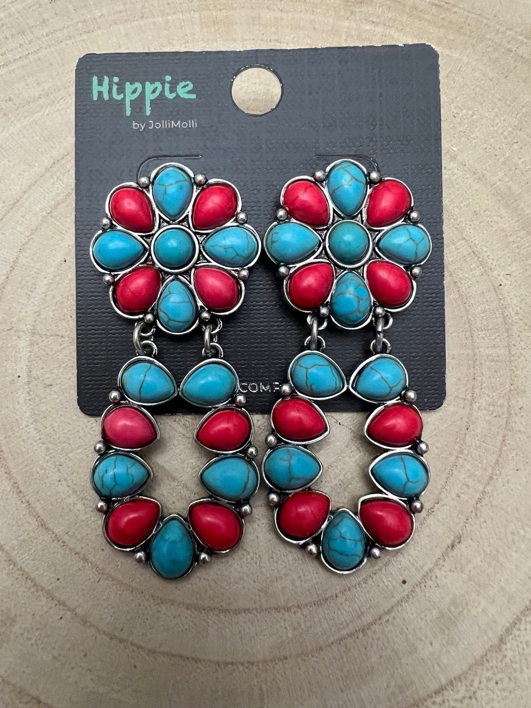 Faux Turquoise and Coral Cluster Post Earrings