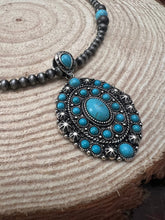 Load image into Gallery viewer, Faux Turquoise and Faux Sterling Pearl Concho Necklace -  20 inch + 3
