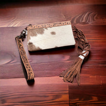 Load image into Gallery viewer, Tooled Cowhide Wristlet Pouch
