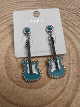 Load image into Gallery viewer, Western Turquoise Guitar Dangle Earrings - 2 inch drop

