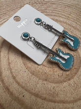 Load image into Gallery viewer, Western Turquoise Guitar Dangle Earrings - 2 inch drop

